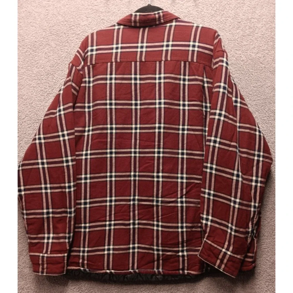Wrangler‎ Men's Quilted Flannel Jacket Red Plaid Button Up Size 2XL Lined